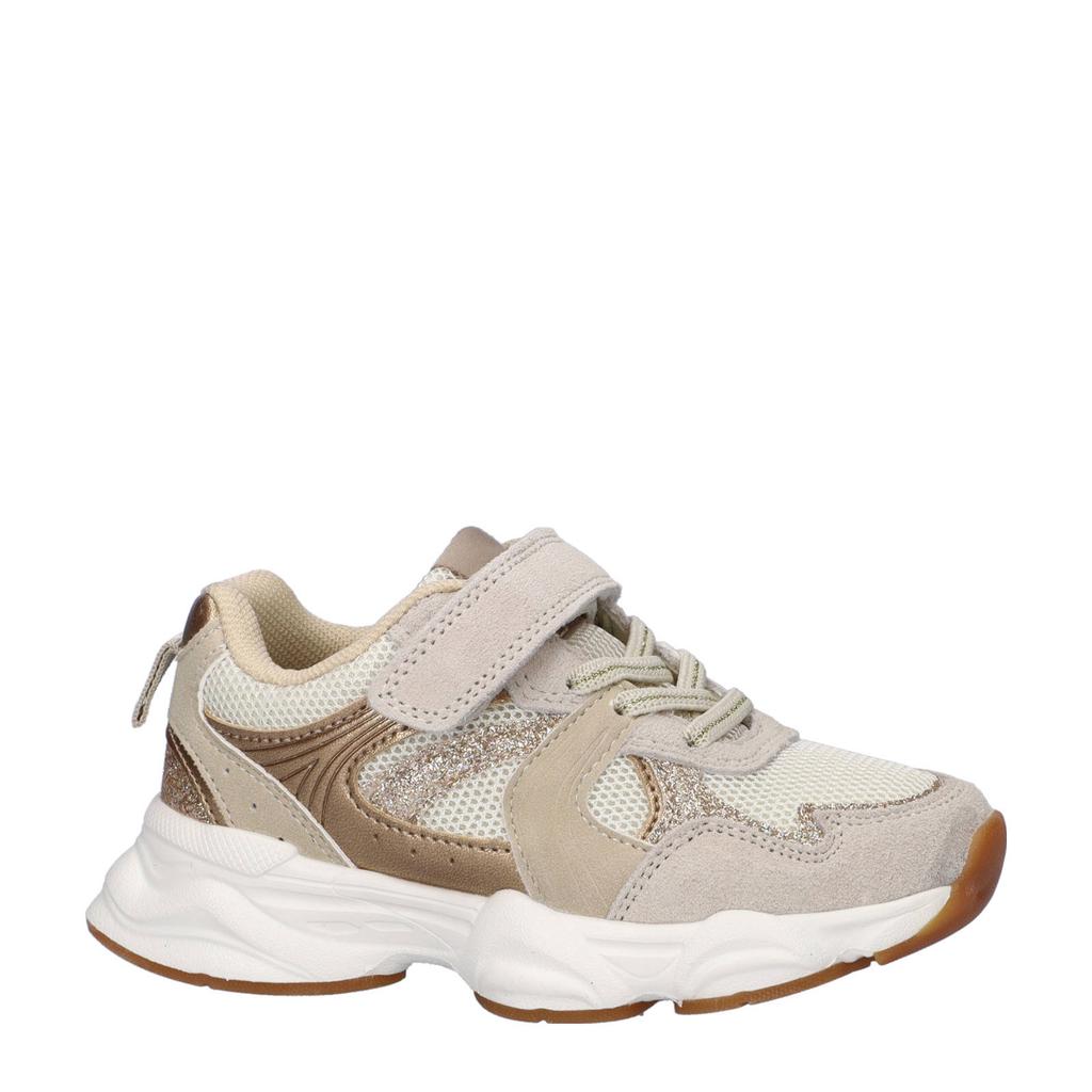 Beige meisjes Nelson Kids sneakers van imitatieleer met veters