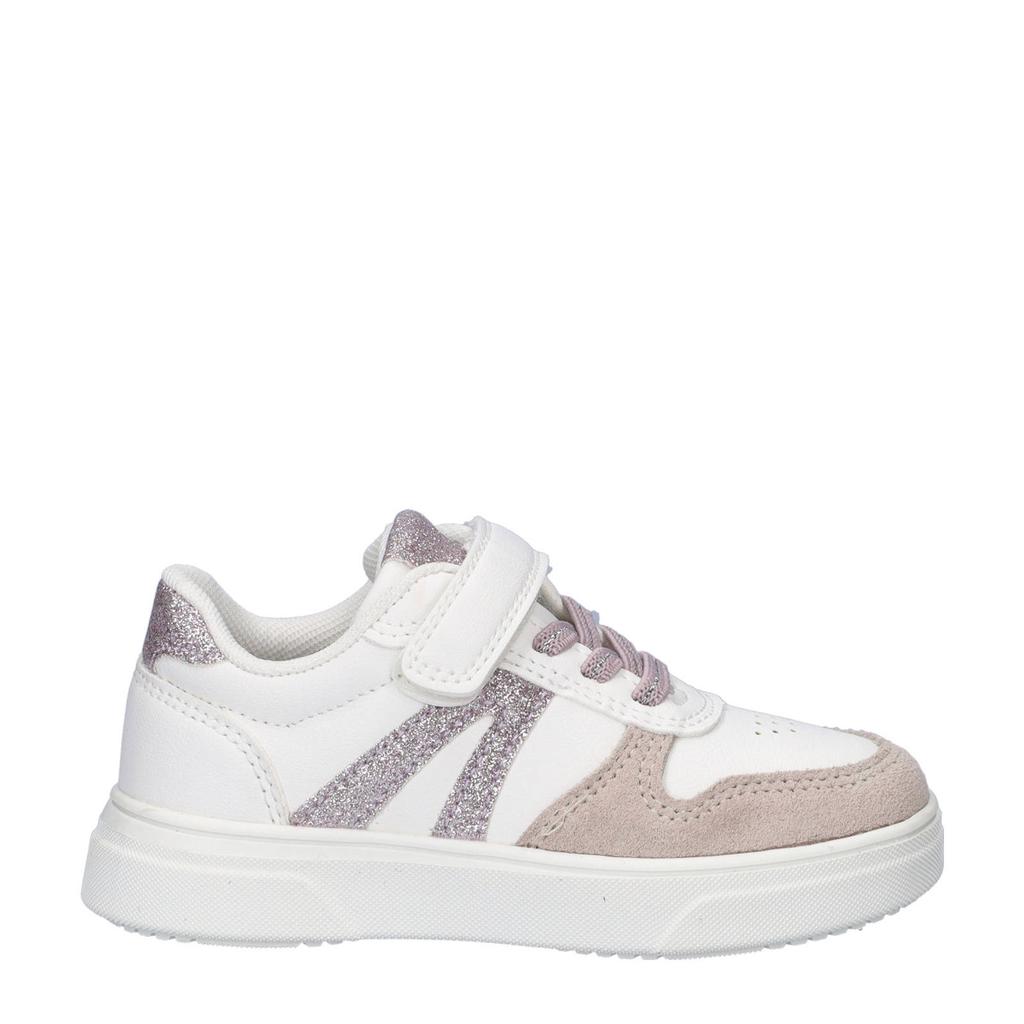 Wit en zilverkleurige meisjes Nelson Kids sneakers van textiel met veters