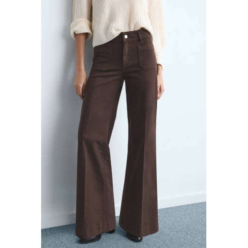 Mango high waist wide leg jeans donkerbruin afbeelding