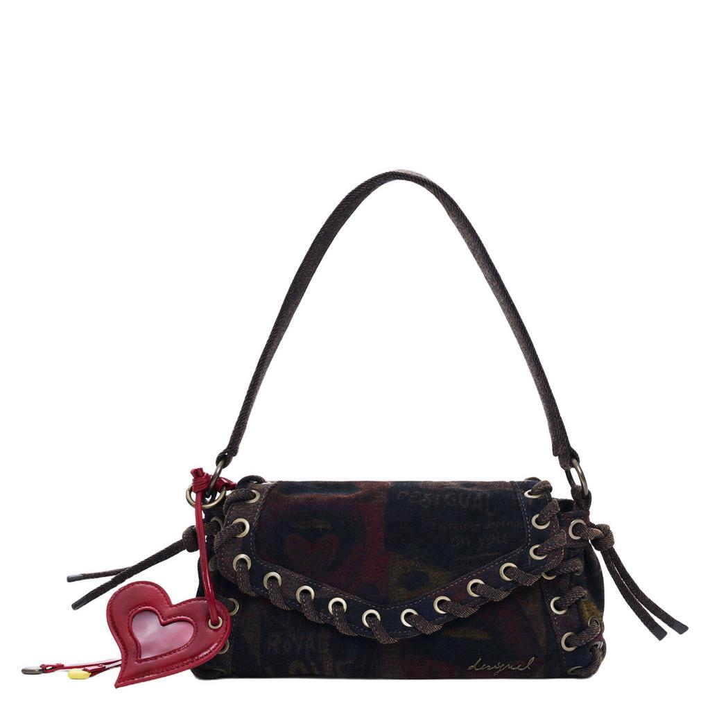 Desigual schoudertas met print donkerbruin