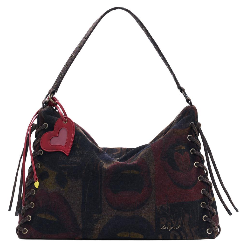 Desigual schoudertas met print donkerbruin