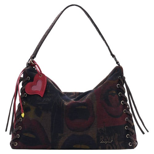 Desigual schoudertas met print donkerbruin afbeelding