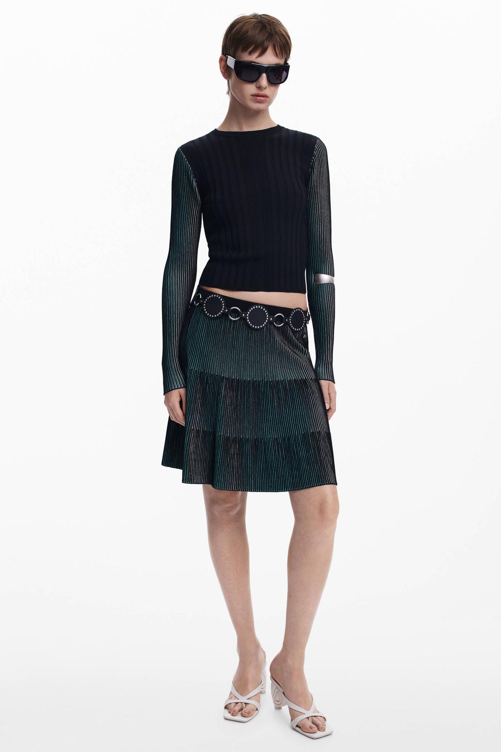 Lichtgroen, groen en zwarte dames Desigual pullover van viscose met effen, lange mouwen en ronde hals