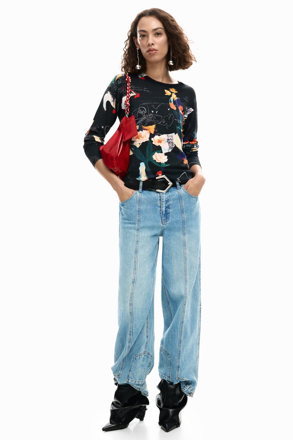 Zwarte dames Desigual pullover van viscose met lange mouwen en ronde hals