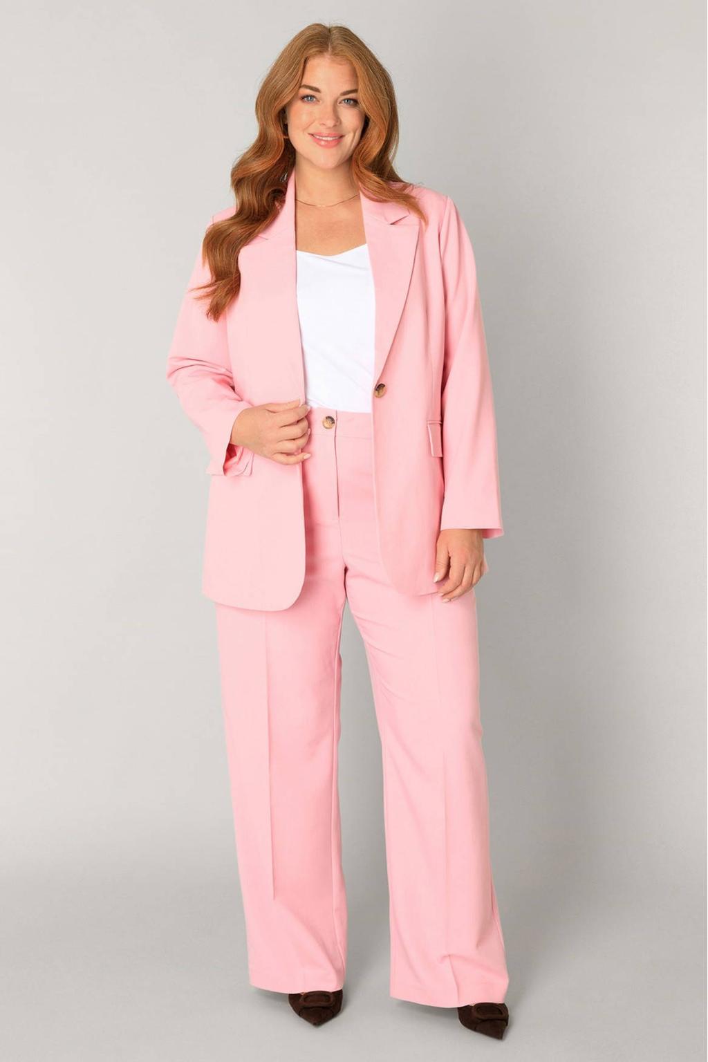 Lichtroze dames Base Level Curvy regular blazer van polyester met effen en lange mouwen