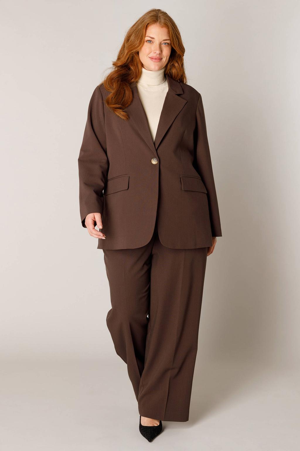 Base Level Curvy regular blazer donkerbruin