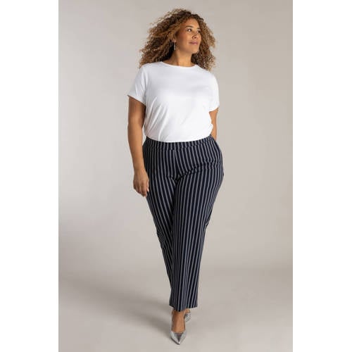Colletta straight high waist gestreepte casual broek donkerblauw afbeelding