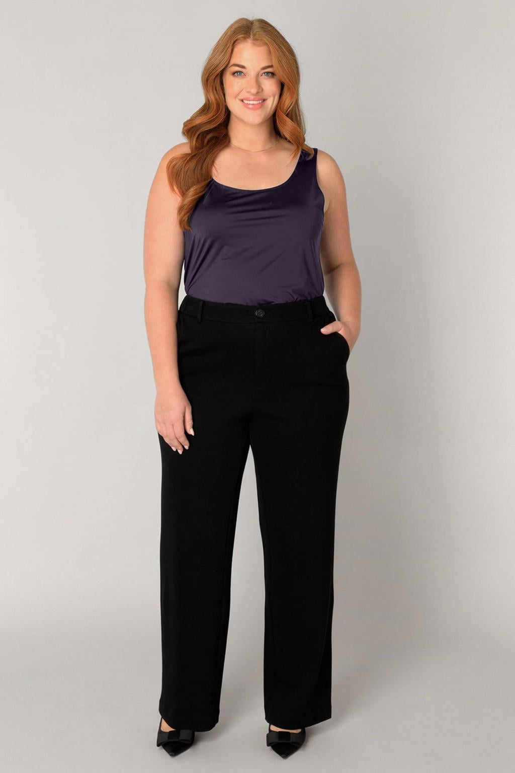 Zwarte dames Base Level Curvy straight regular waist capri van katoen met effen