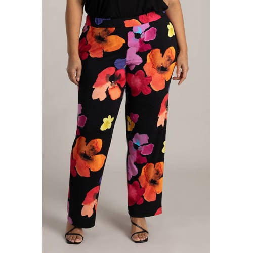 Colletta straight high waist gebloemde broek zwart afbeelding