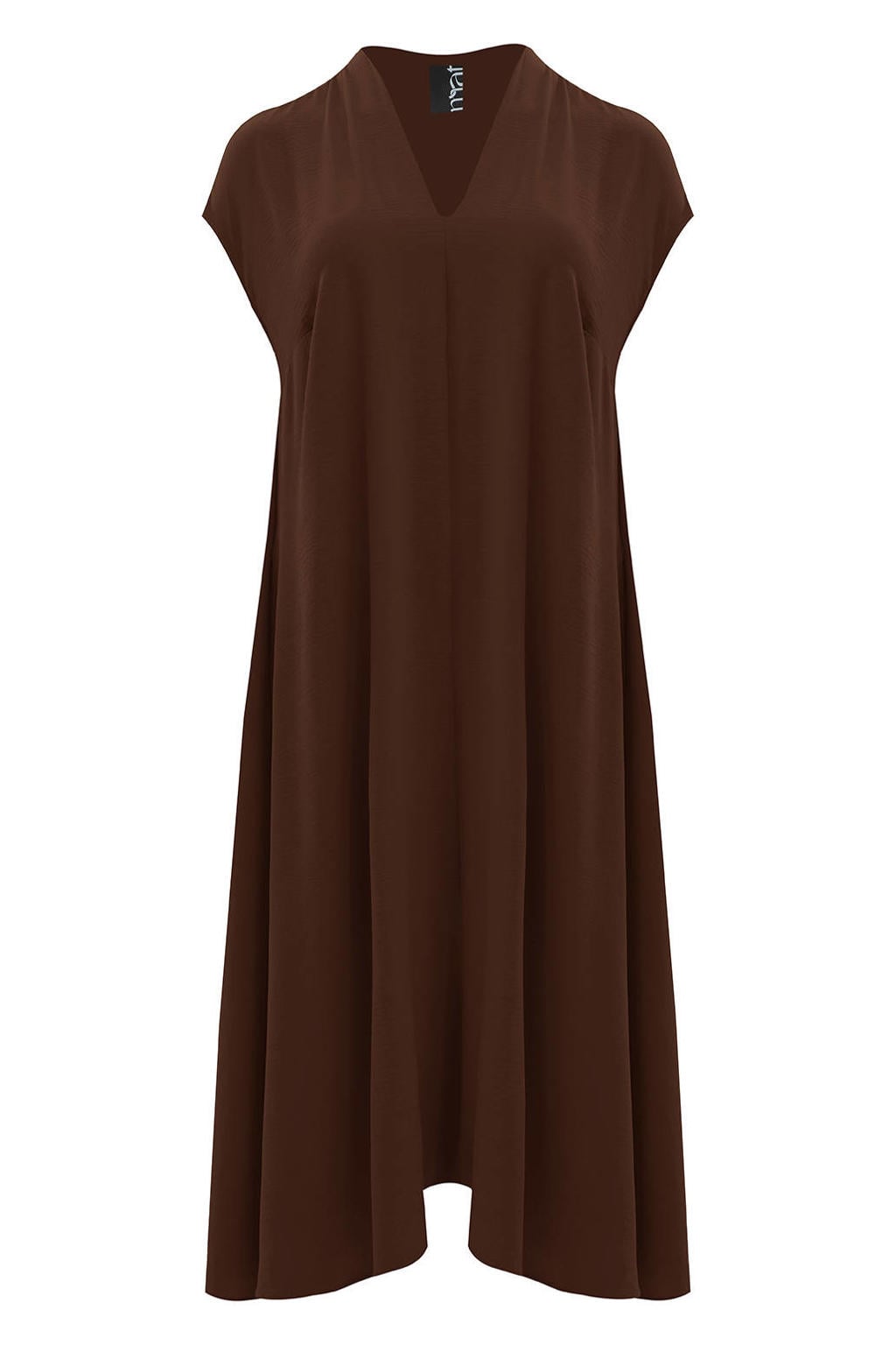Bruine dames Mat Fashion midi jurk van polyester met effen, korte mouwen en V-hals