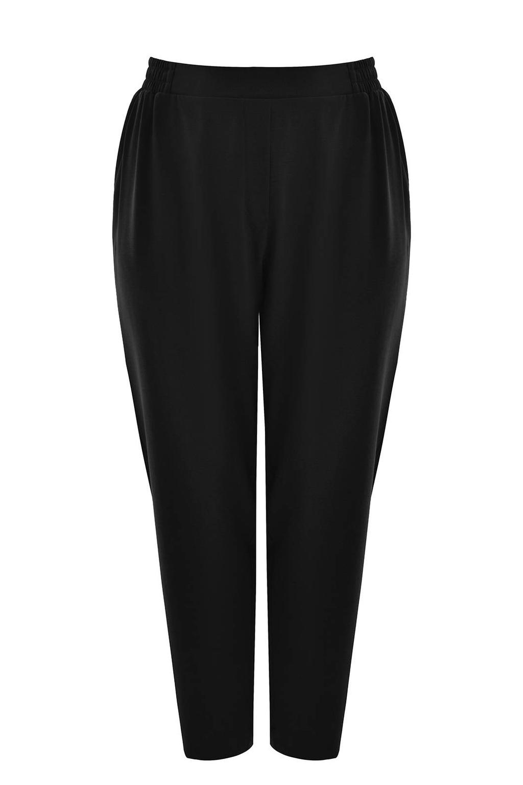 Zwarte dames Mat Fashion straight high waist broek van polyester met elastische tailleband met koord en effen