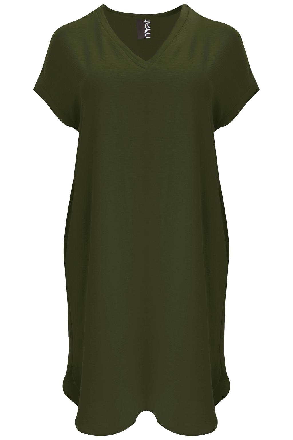 Groene dames Mat Fashion zomerjurk van polyester met effen, korte mouwen en V-hals