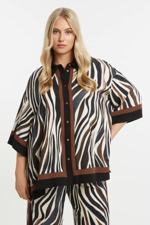 gestreepte blouse met zebraprint bruin
