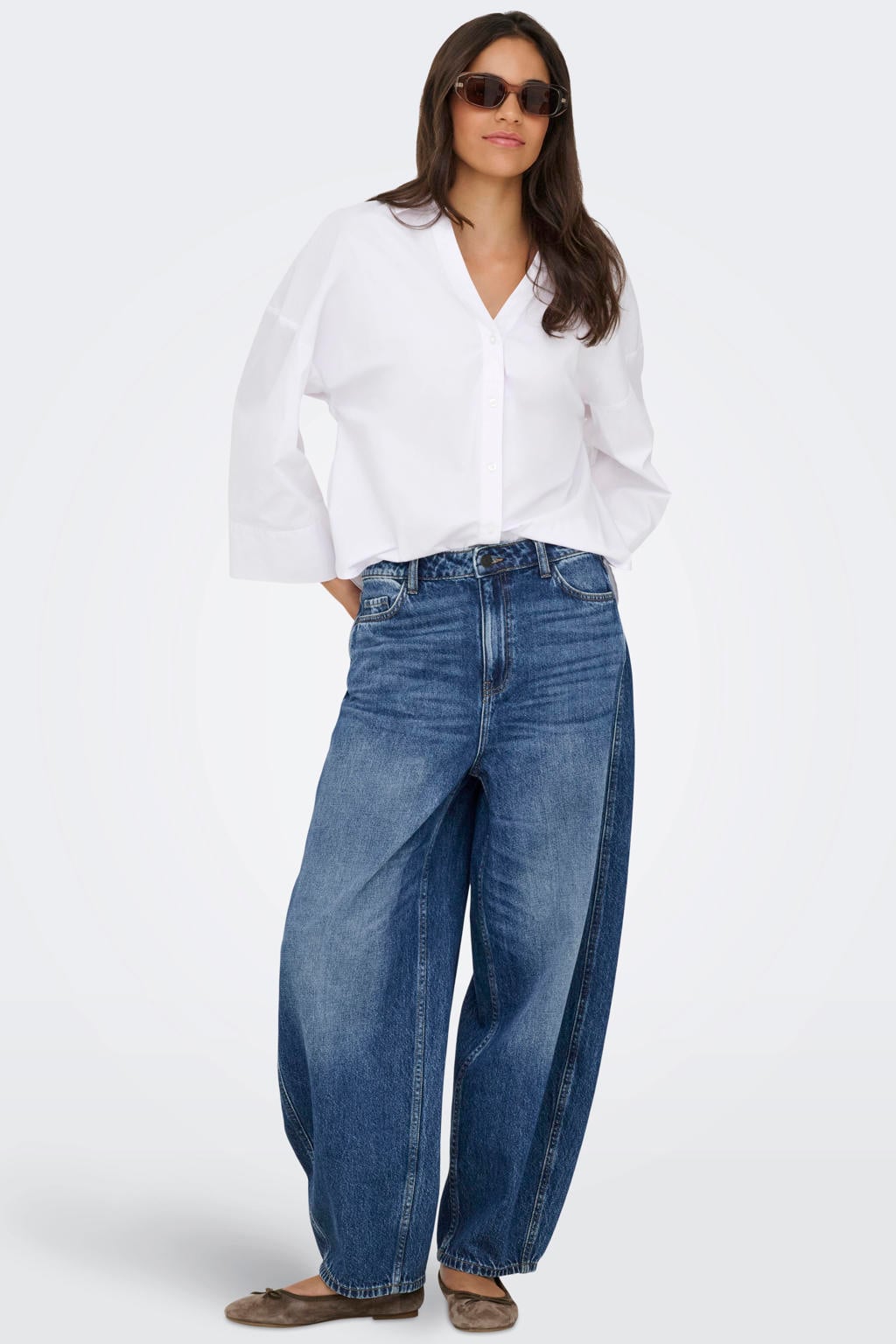 Medium blue denim dames JDY Jdysusie Mw Bar Mb 1013 Jeans Dnm Noos high waist wide leg jeans met effen