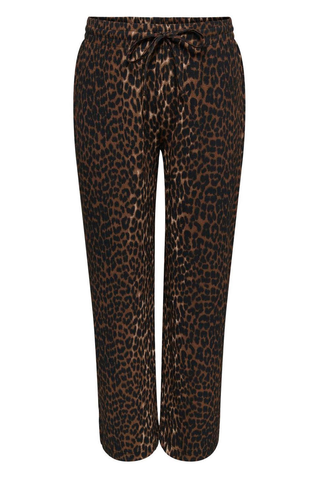 Bruin en zwarte dames ONLY CARMAKOMA regular high waist casual broek van polyester met dierenprint