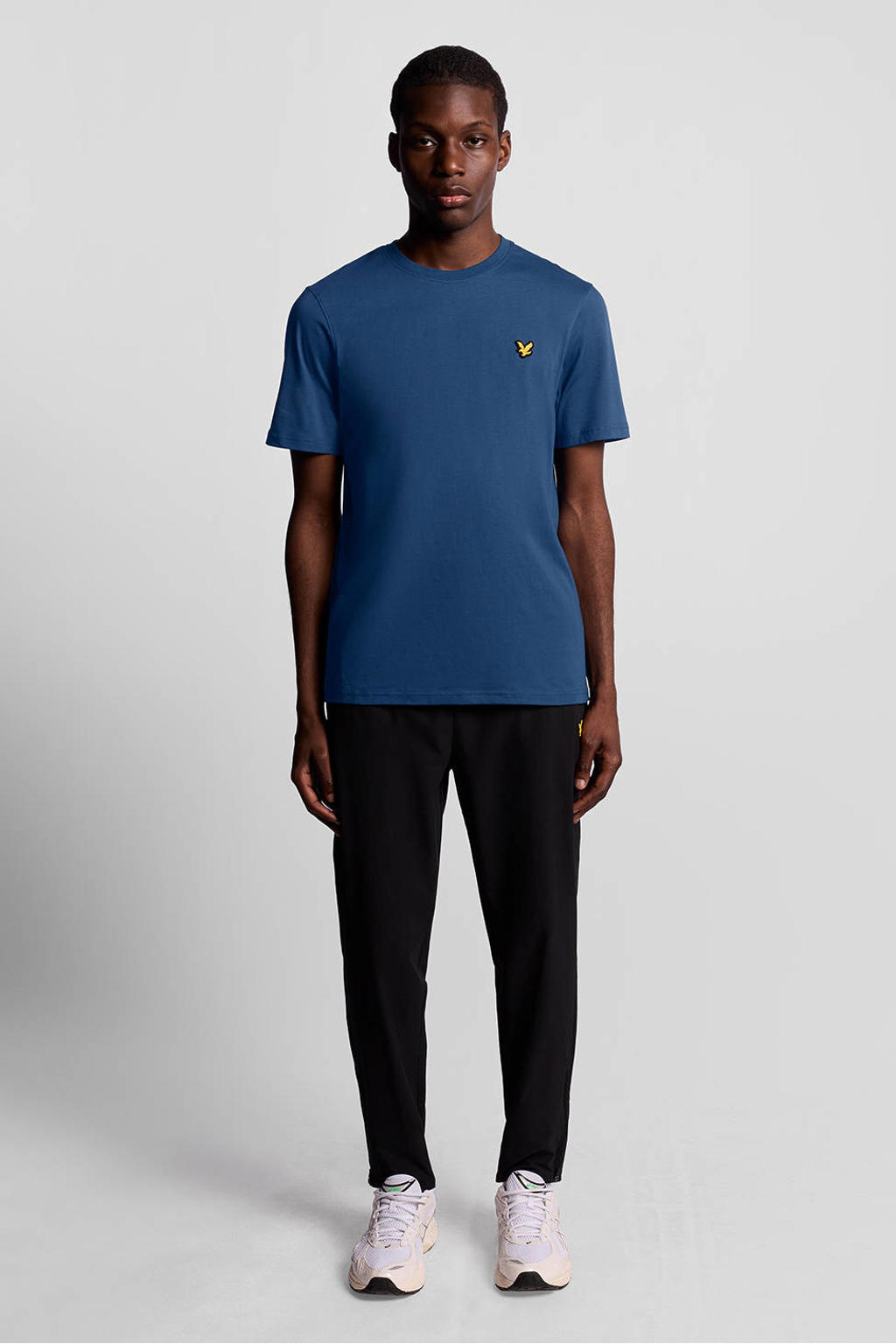Blauwe heren Lyle & Scott regular T-shirt van katoen met effen, korte mouwen, ronde hals en gesp