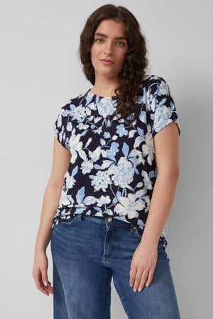 gebloemde top marineblauw