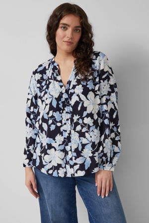 gebloemde top marineblauw
