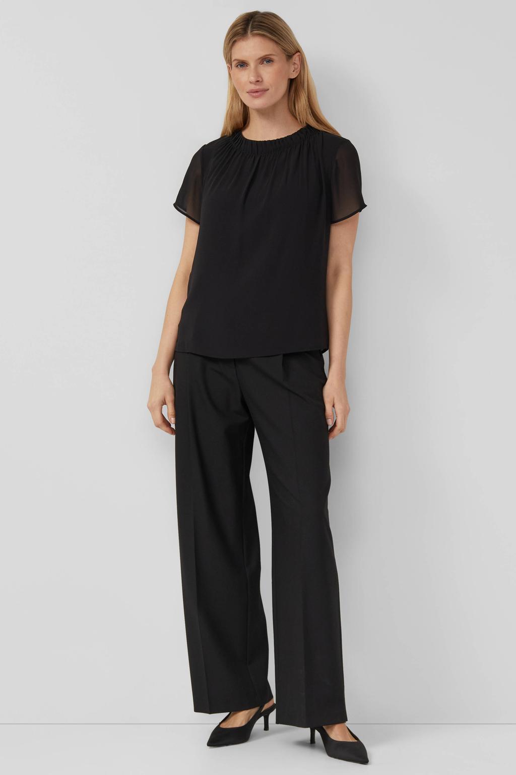 Zwarte dames s.Oliver BLACK LABEL top van polyester met effen, korte mouwen en ronde hals