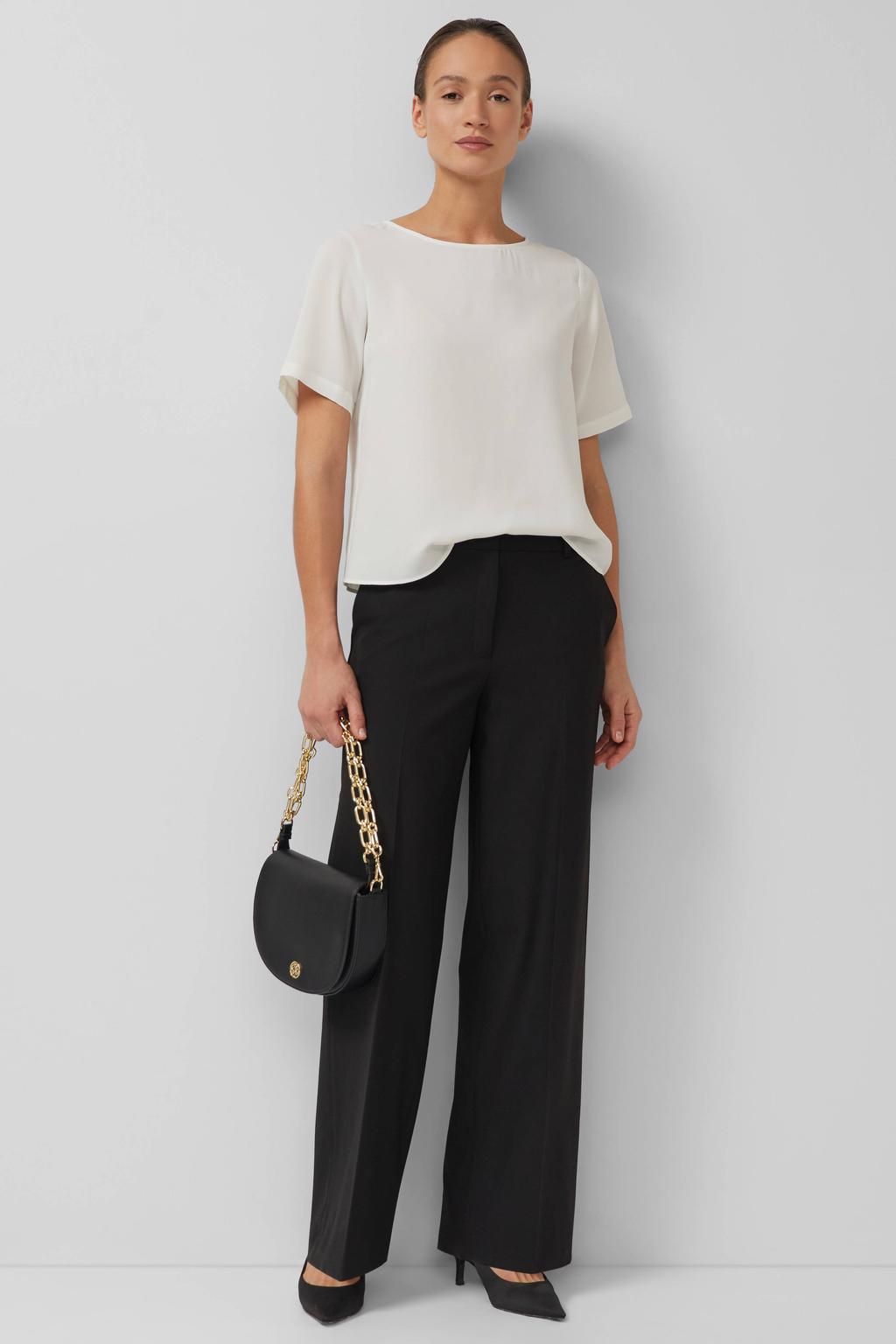 Zwarte dames s.Oliver BLACK LABEL straight regular waist pantalon van polyester met rits- en haaksluiting en effen