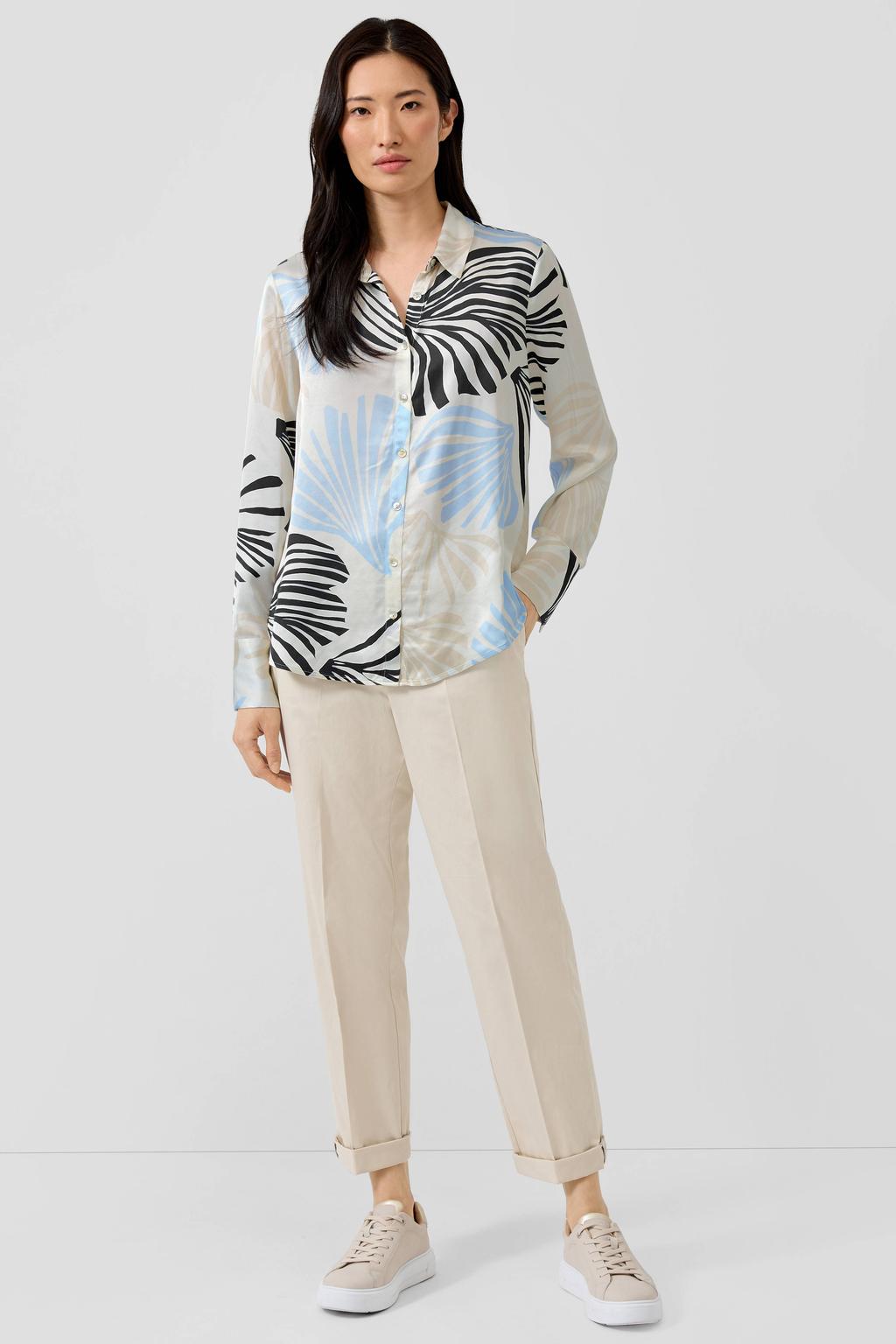 Multikleurige dames s.Oliver BLACK LABEL blouse van viscose met lange mouwen, klassieke kraag en knoopsluiting