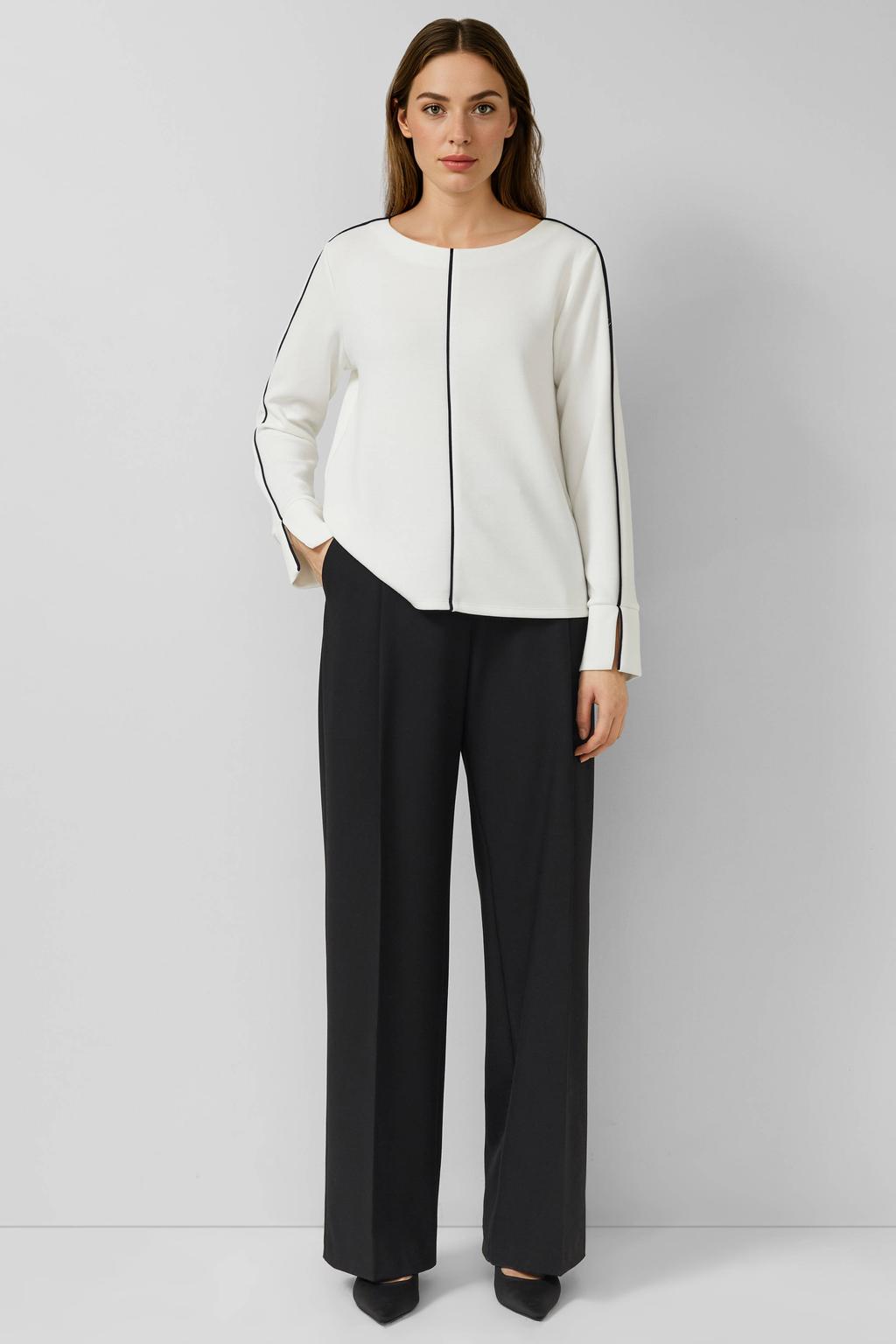 Witte dames s.Oliver BLACK LABEL gestreepte top van modal met lange mouwen, boothals en contrast bies