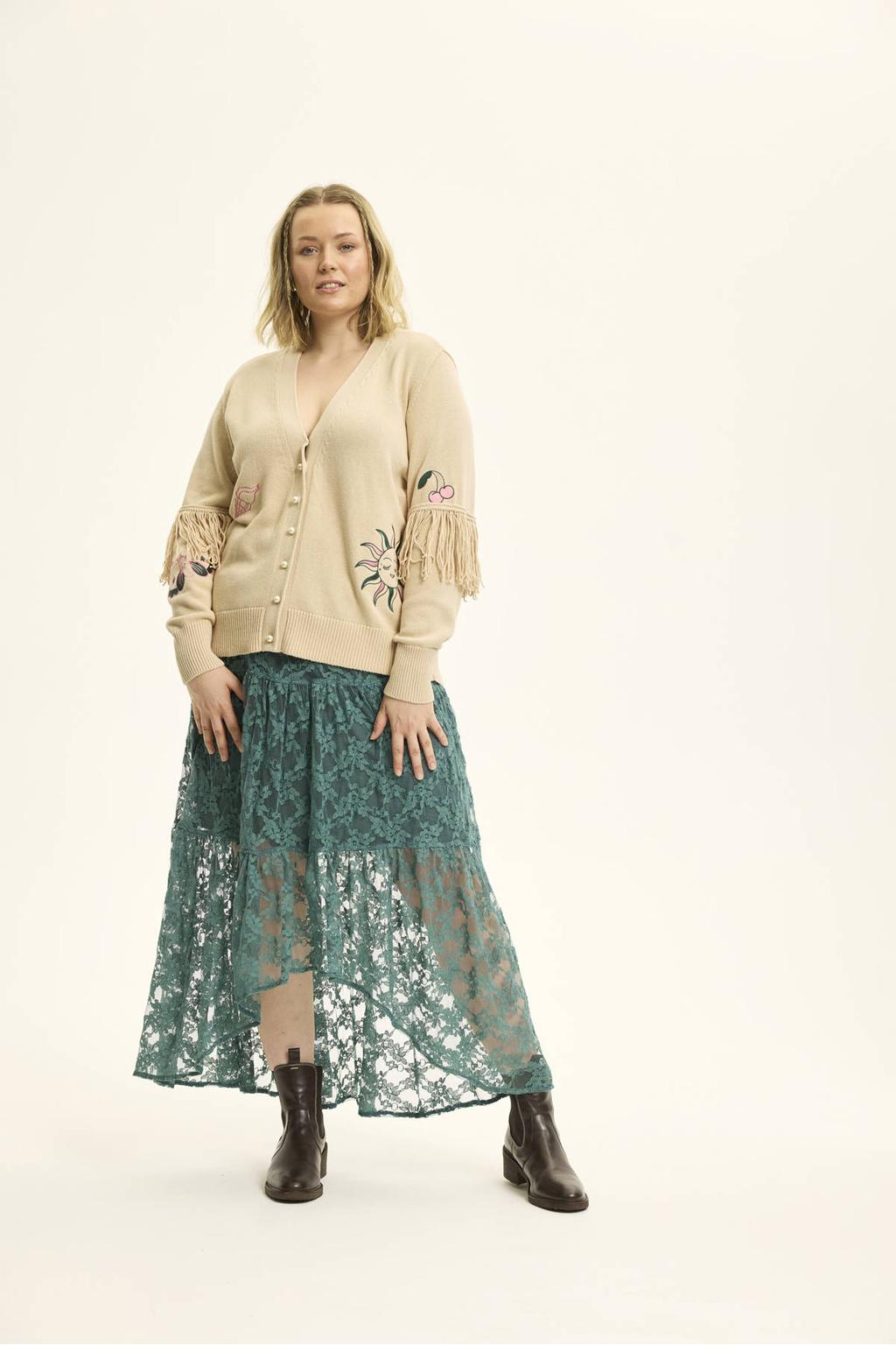Donkergroene dames Anyday kanten maxi rok voorzien van elastische tailleband