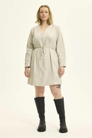 gestreepte blazerjurk korte jurk beige