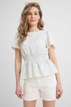 peplum top met all-overprint lichtgroen