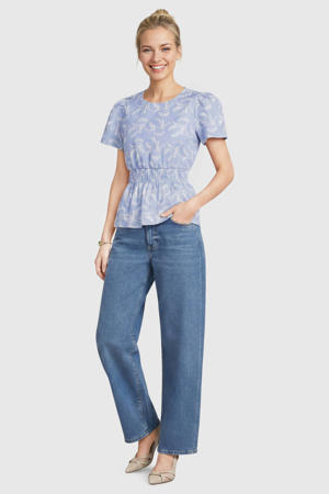 peplum top met all-overprint blauw
