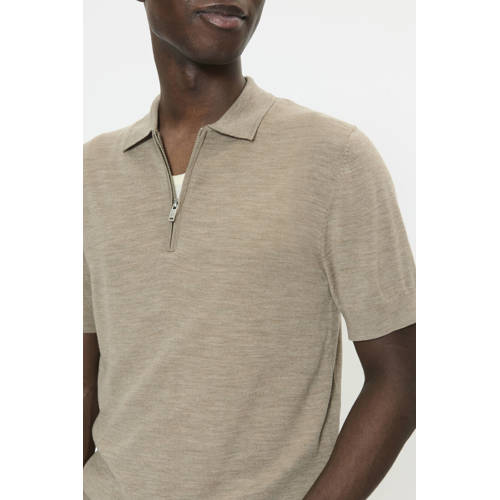 Matinique regular polo met wol fijn gebreid lichtbruin afbeelding
