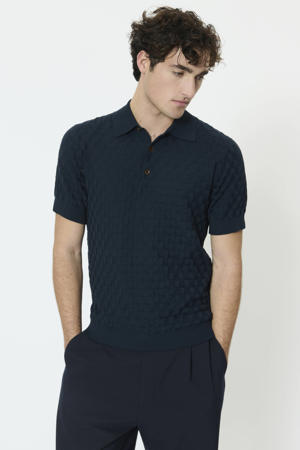 regular polo met ingebreid patroon donkerblauw
