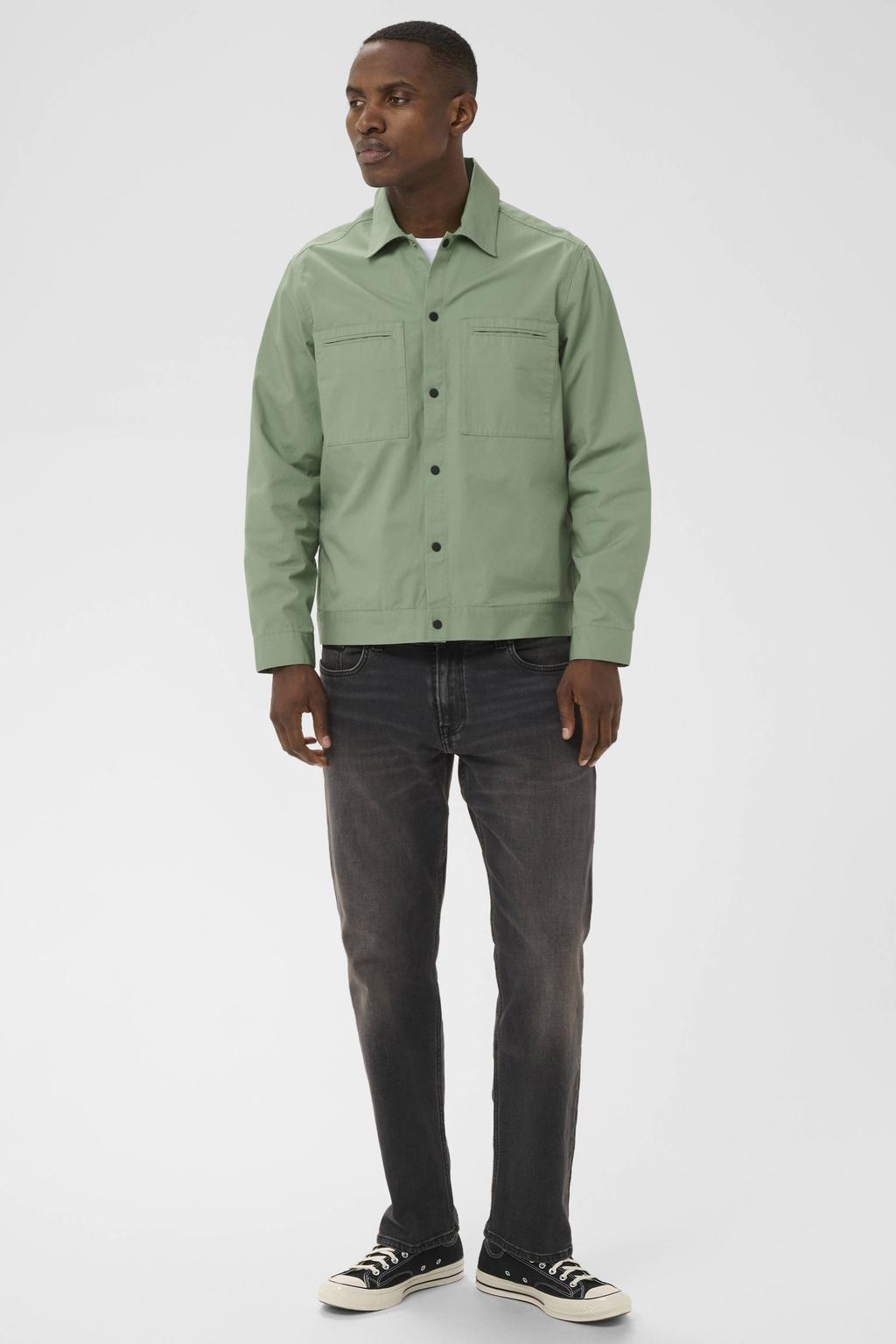 Groene heren Matinique overshirt van polyester met effen, lange mouwen, klassieke kraag en drukknoopsluiting