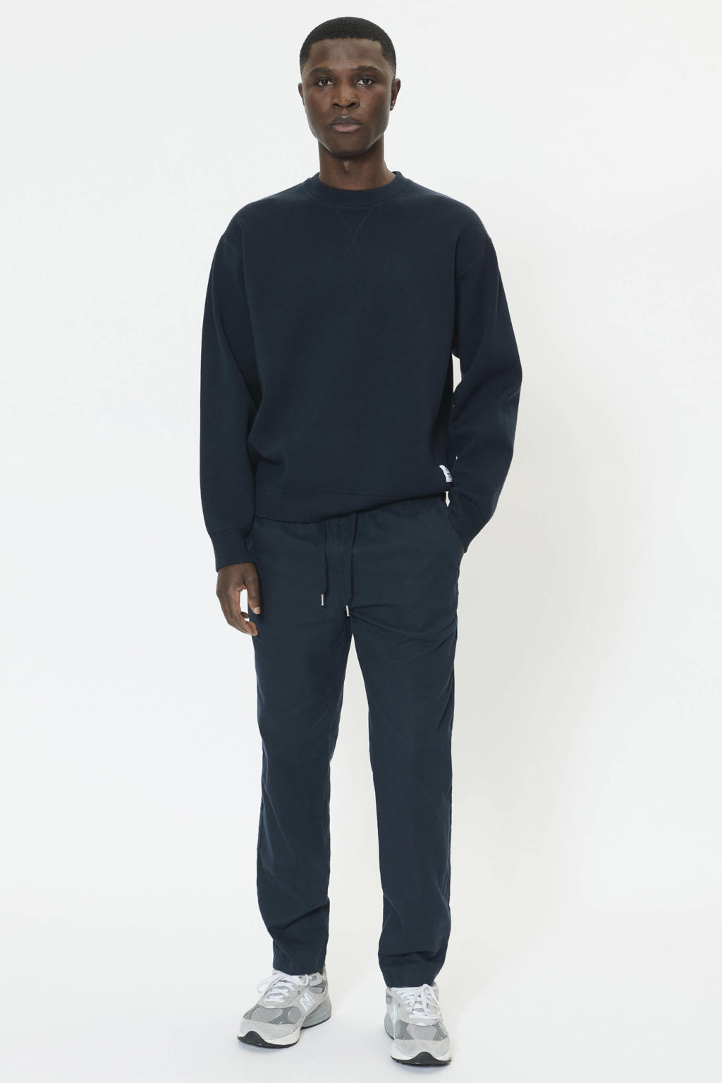 Matinique MAbarton regular casual broek met linnen donkerblauw