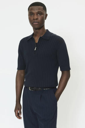 regular polo rib gebreid donkerblauw