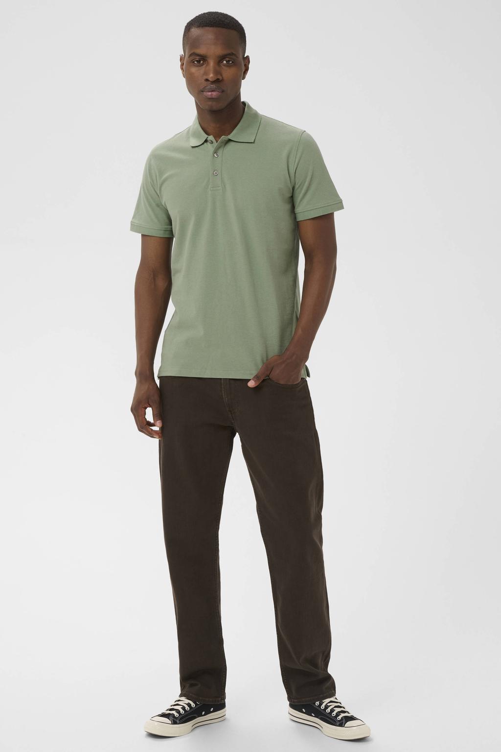 Groene heren Matinique regular polo met effen, korte mouwen en knoopsluiting