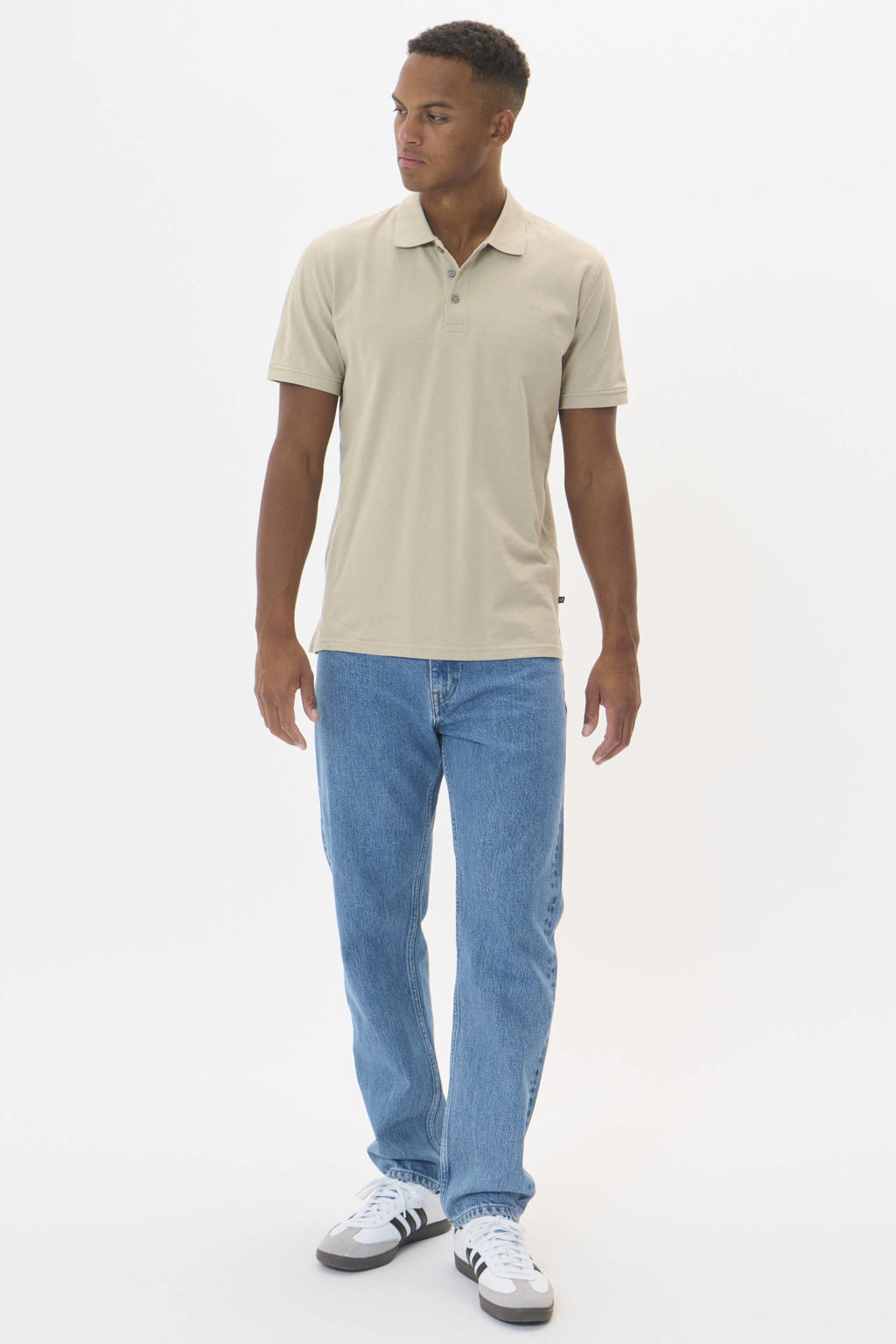 Beige heren Matinique regular polo met melée print, korte mouwen en knoopsluiting