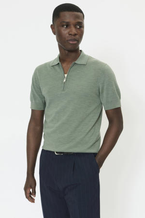 regular polo met wol fijn gebreid groen