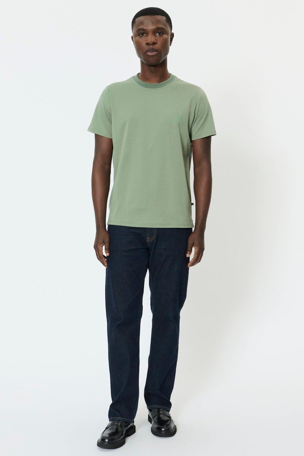 Groene heren Matinique regular T-shirt van katoen met effen, korte mouwen en ronde hals