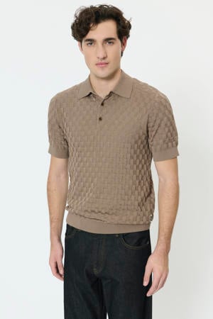 regular polo met ingebreid patroon lichtbruin