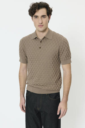 regular polo met ingebreid patroon lichtbruin
