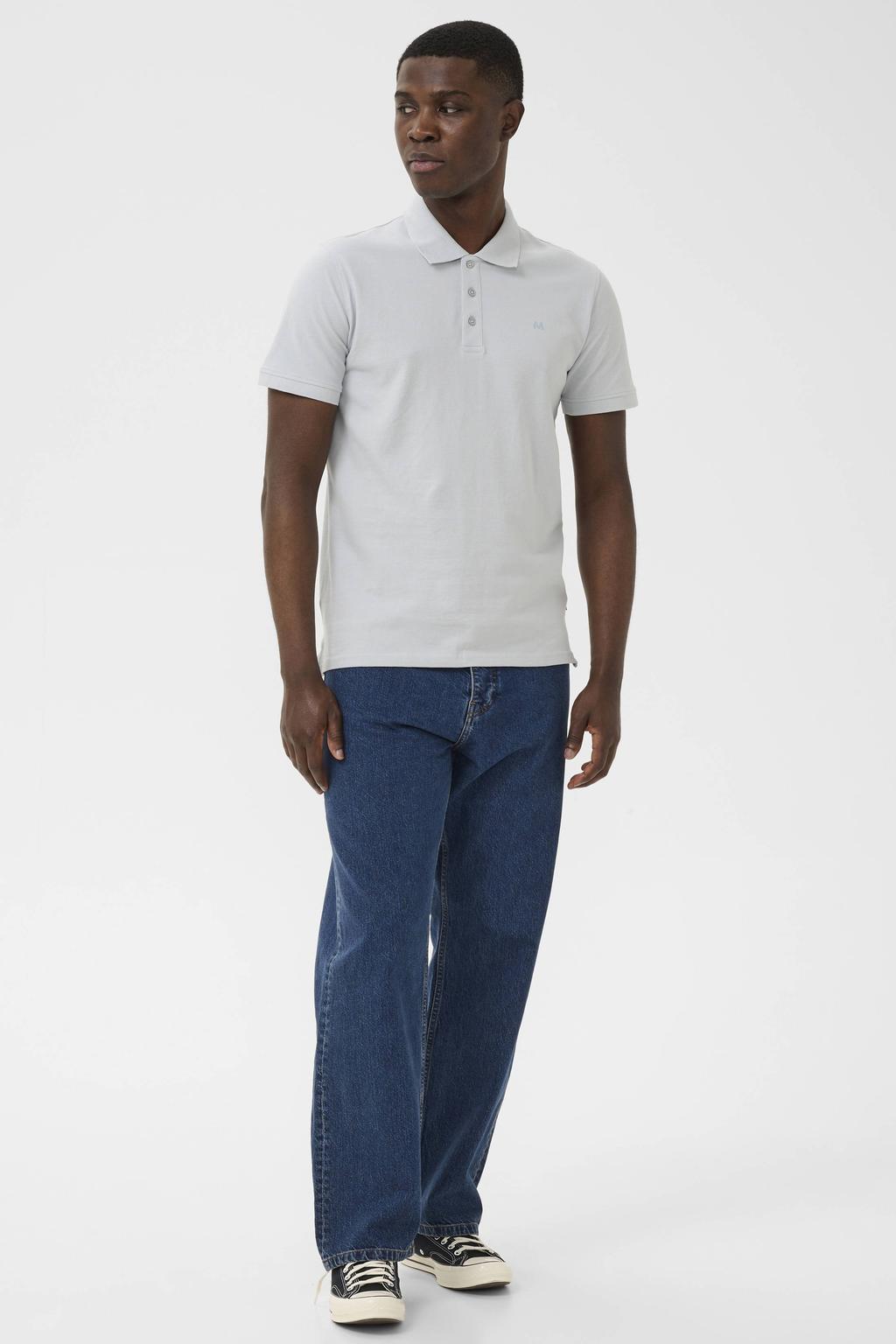 Lichtblauwe heren Matinique regular polo met effen, korte mouwen en knoopsluiting