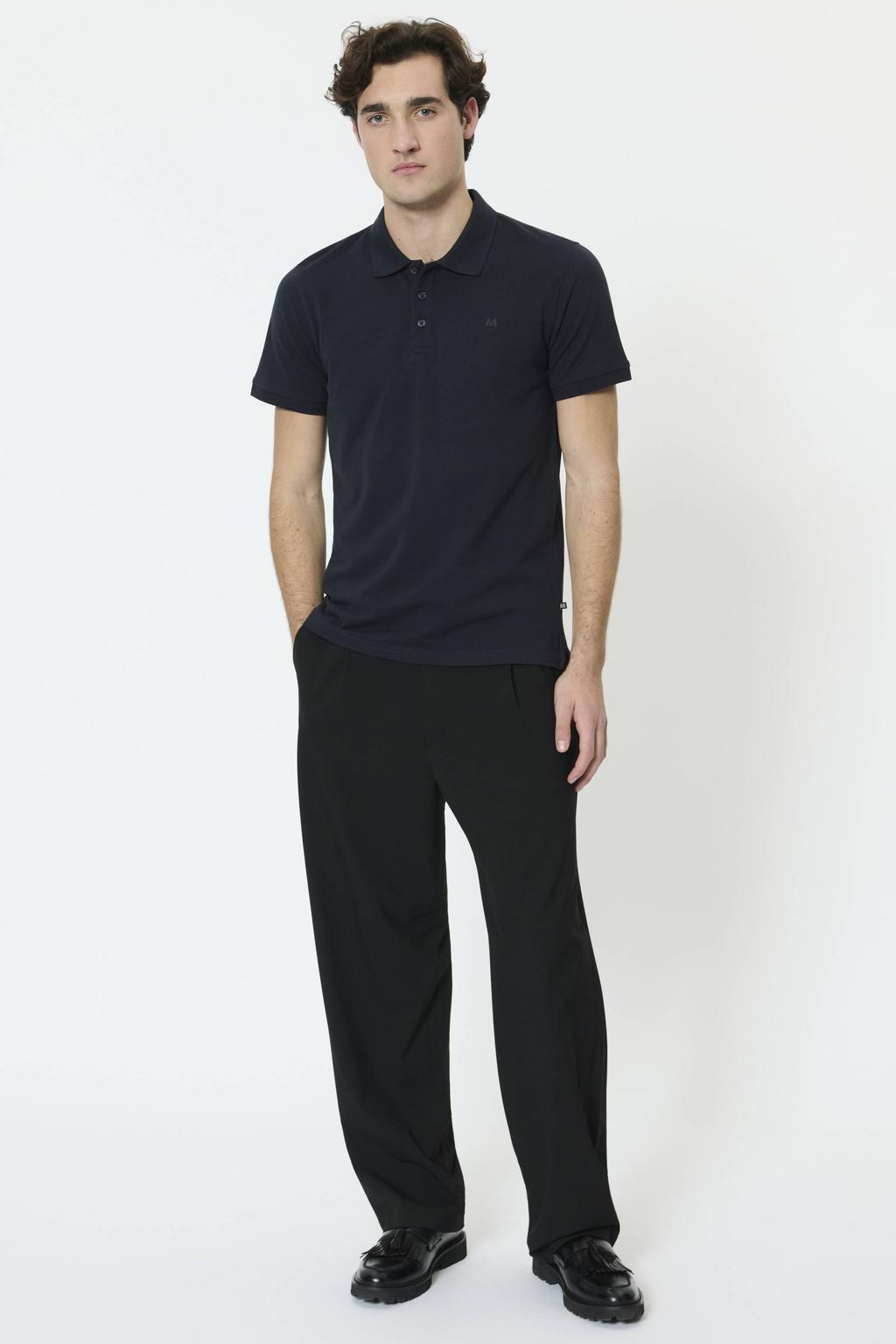 Donkerblauwe heren Matinique regular polo met effen, korte mouwen en knoopsluiting