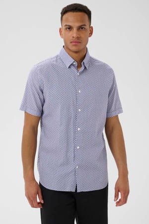 linnen regular fit overhemd met print - donkerblauw
