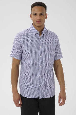 linnen regular fit overhemd met print - donkerblauw
