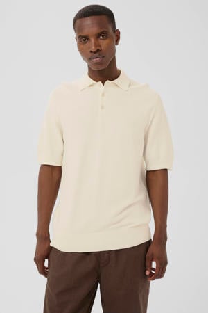 regular polo met ingebreid patroon ecru
