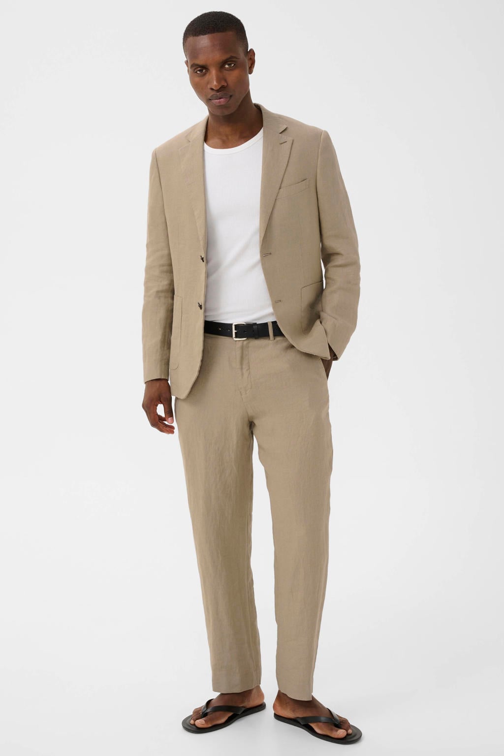 Beige heren Matinique linnen regular fit colbert met effen en reverskraag