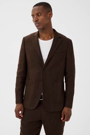linnen regular fit colbert - bruin