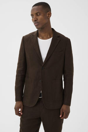 linnen regular fit colbert - bruin