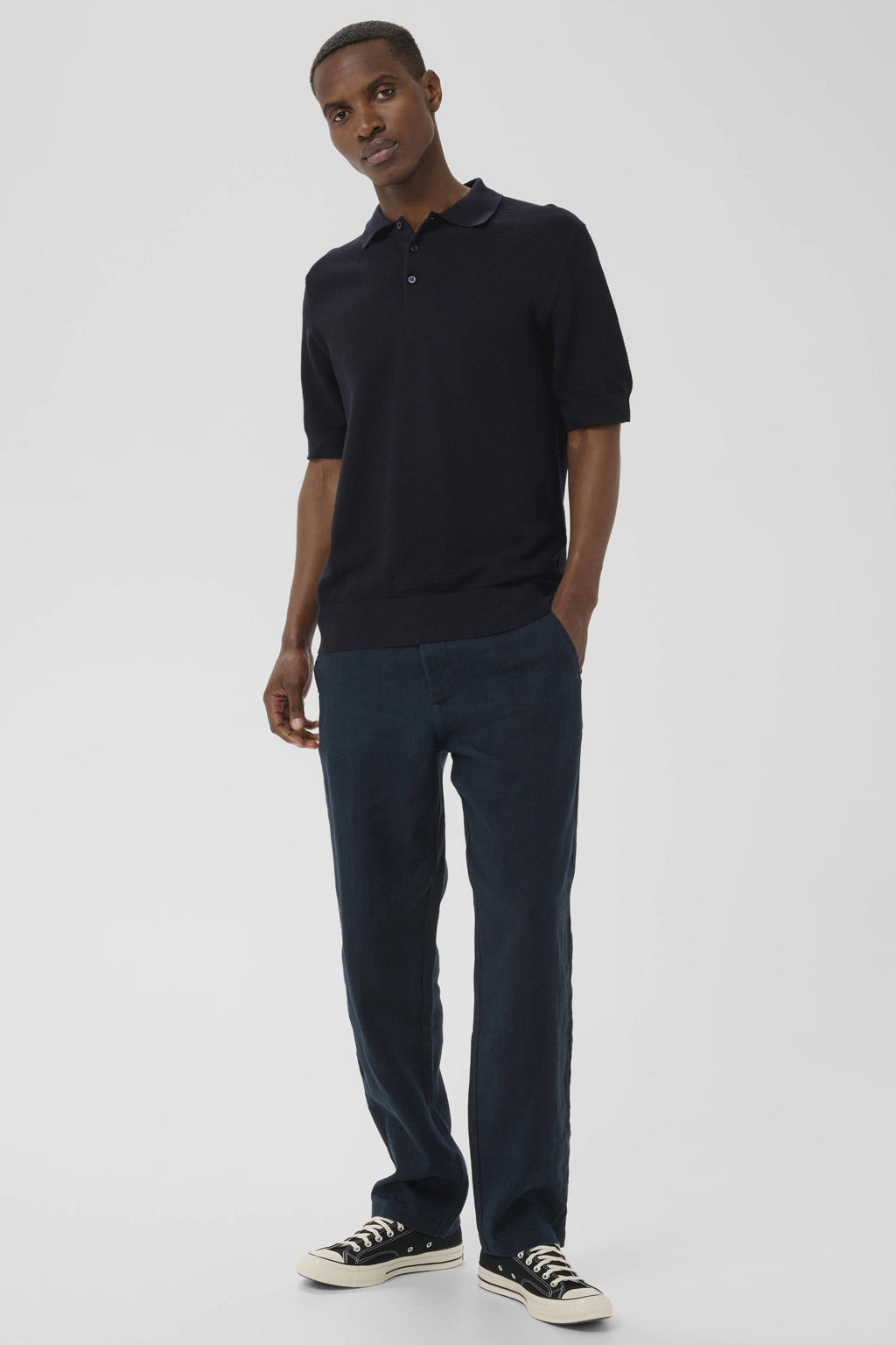 Donkerblauwe heren Matinique regular polo patroon van all weather stof met effen, korte mouwen en knoopsluiting
